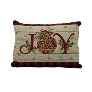 Boutique Christmas Joy Tapestry Throw Pillow 15x11 Rustic Buffalo Check